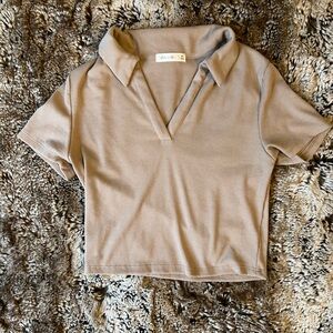 Ribbed Tan Collared Crop Top